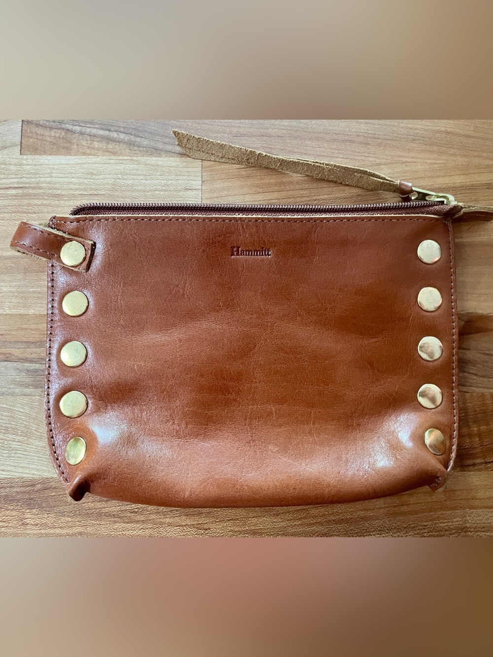 Hammitt tan leather zip pouch/ clutch/cosmetic bag/ purse organizer, like new - Picture 2 of 9